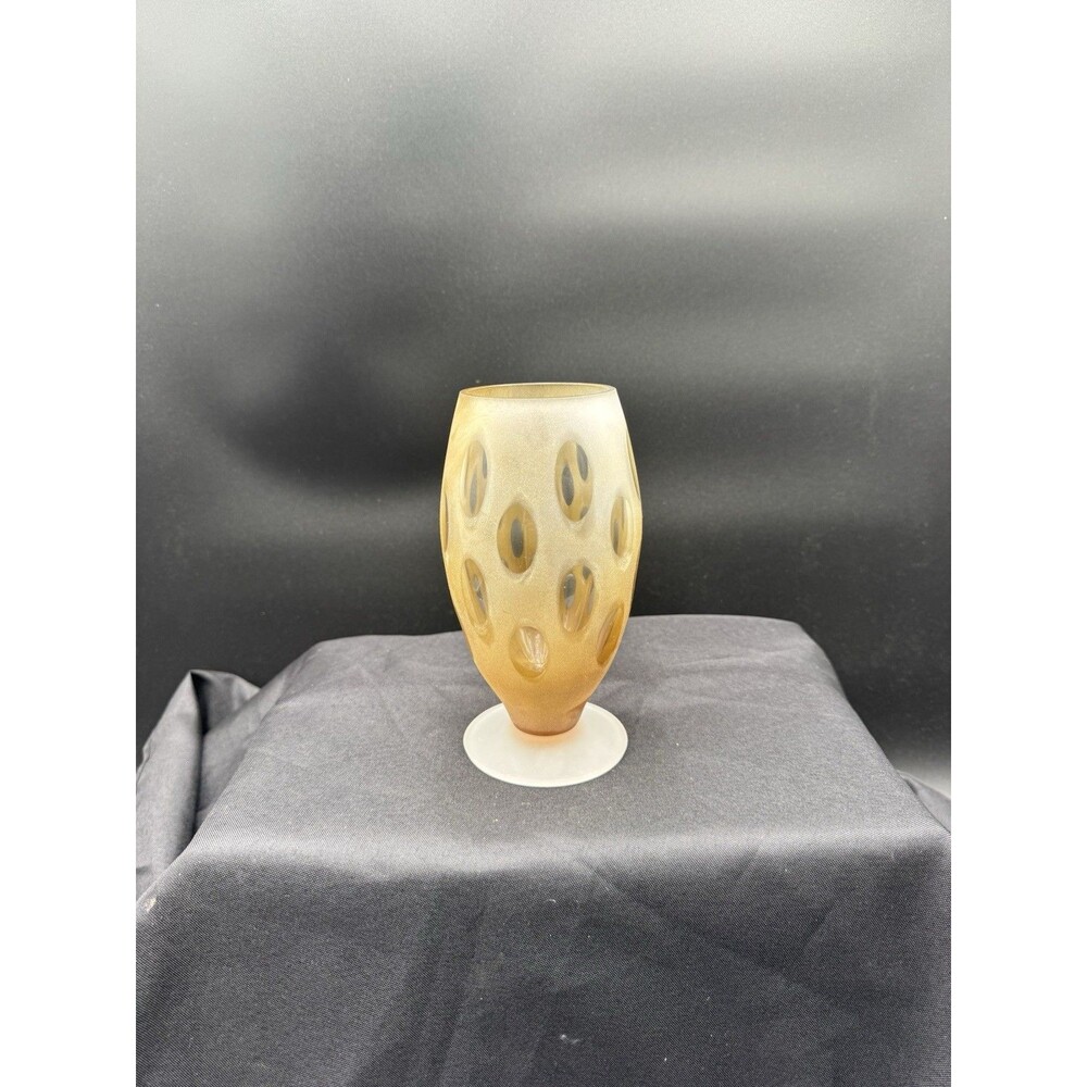 Vintage Sasaki Cut Crystal TanFrosted Glass Vase Handcrafted